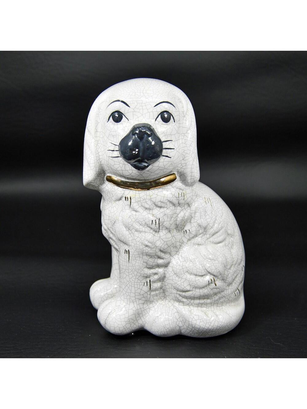 Vintage Staffordshire Style Reproduction Spaniel Dog Porcelain Figurine Gold 6”